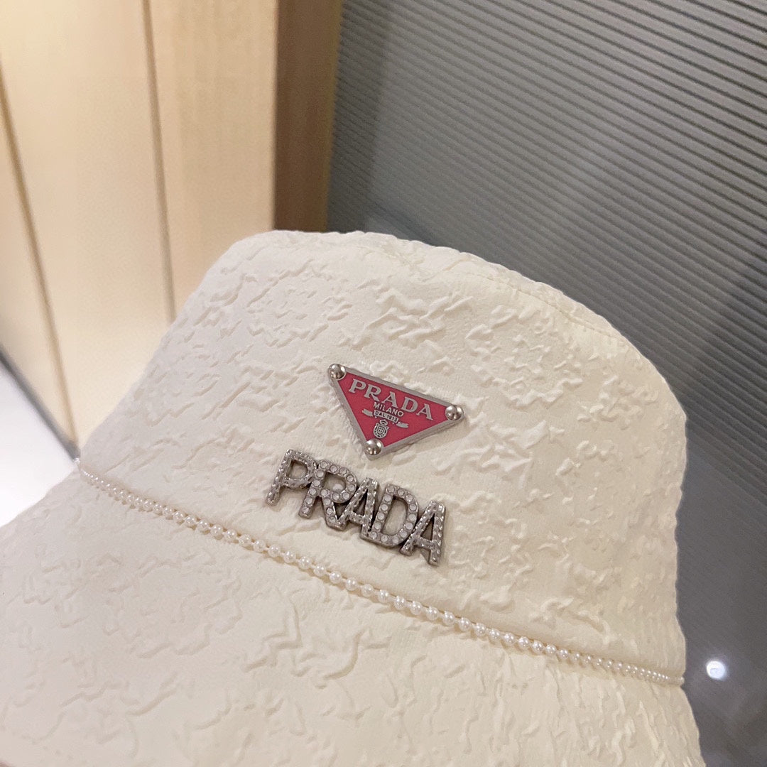 普P家-2023新款小香風珍珠鍊漁夫帽 白色