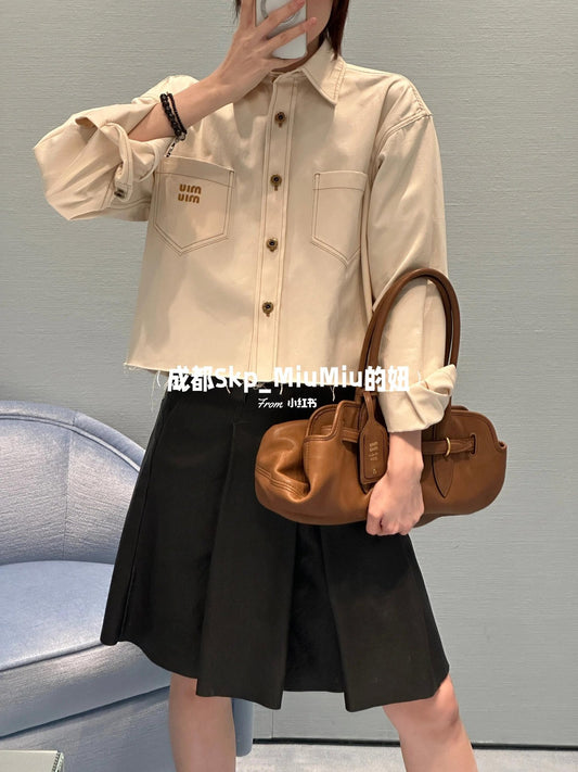 穆M家-2404  24春夏新款奶油白色單排扣短版牛仔外套