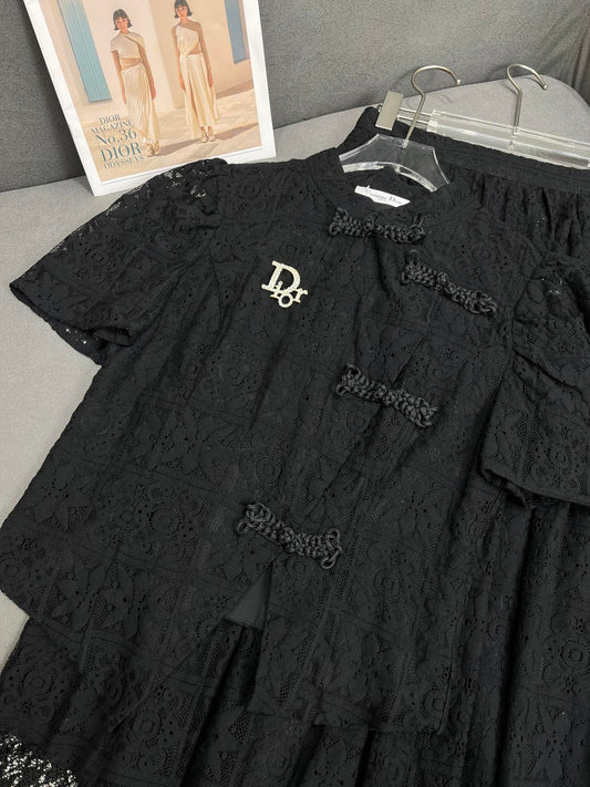 迪D家-2403 24SS春夏新款蕾絲套裝 黑色