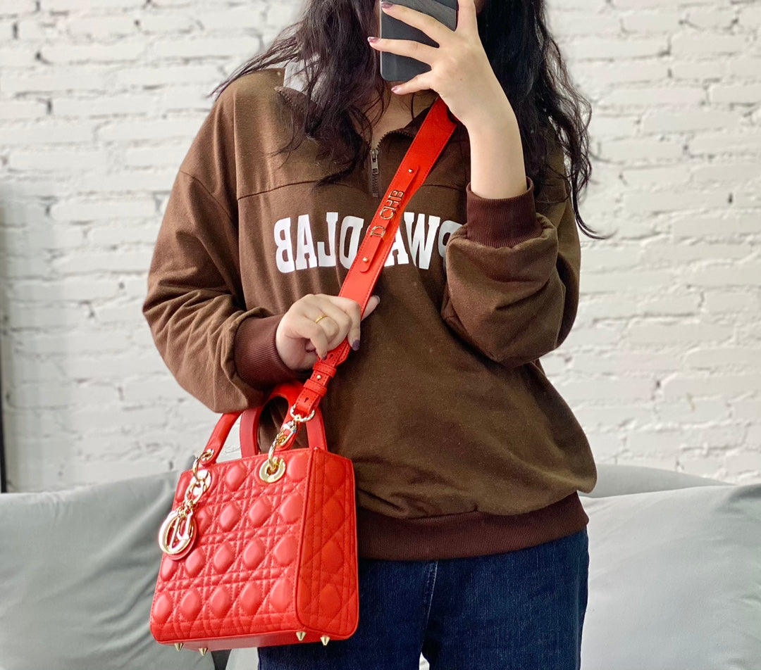 迪D家-Lady dior myABC 羊皮桔紅金扣 小號