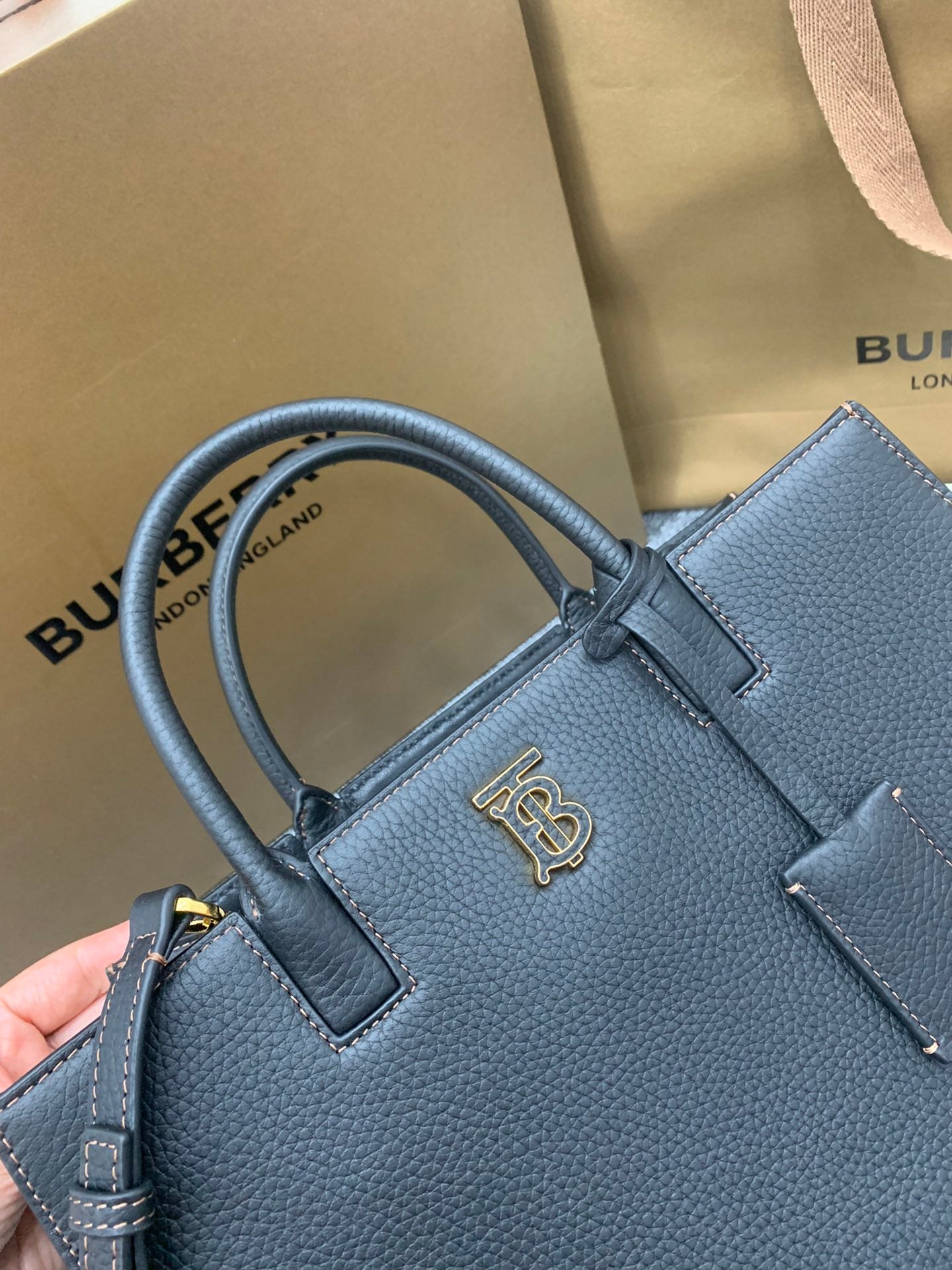 巴B家-Frances 粒紋皮革托特包 黑色 32CM