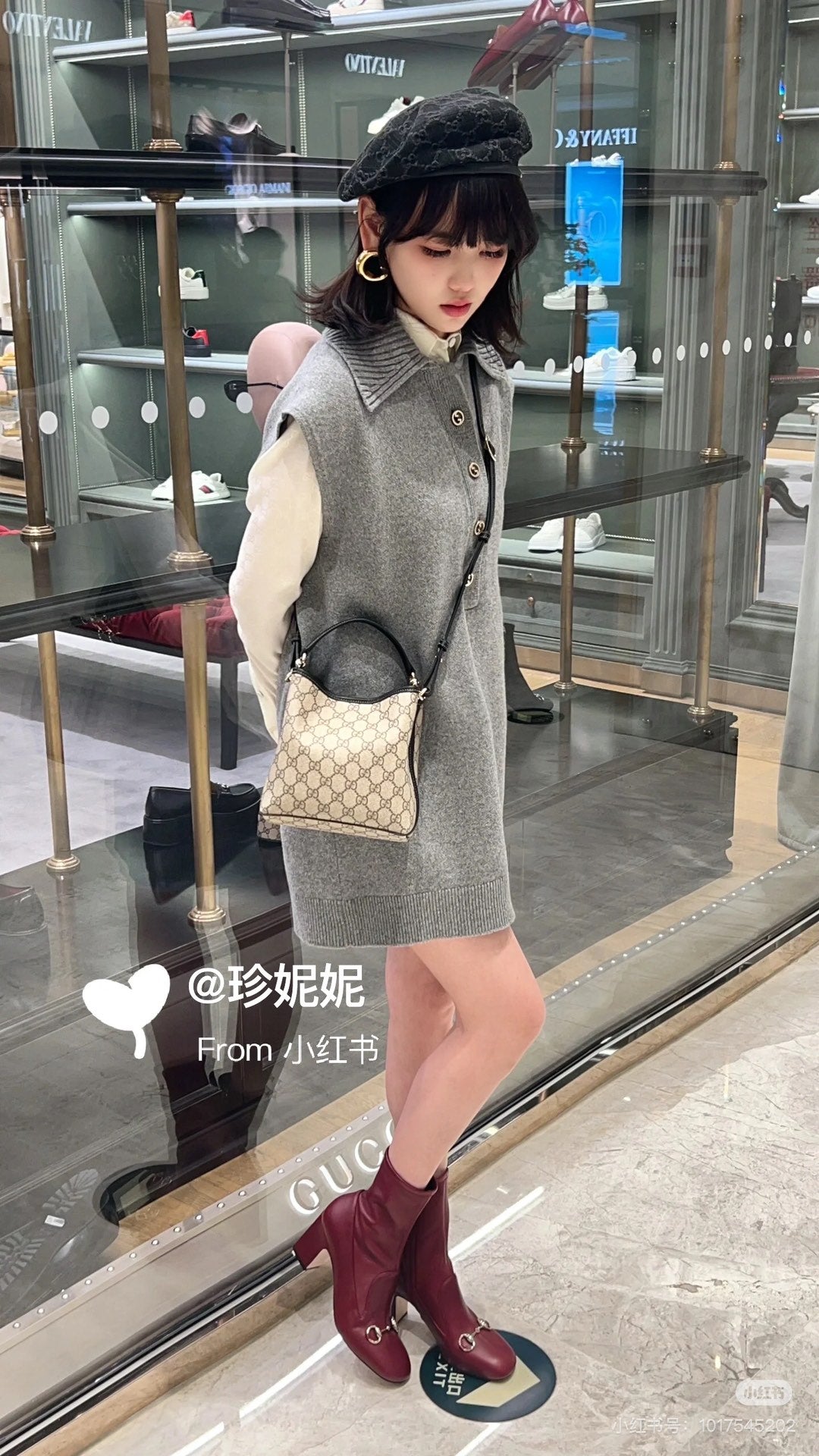 古G家-黑皮革滾邊迷你肩包 棕色