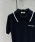 穆Ｍ家-2404 撞色polo領針織短袖 黑色
