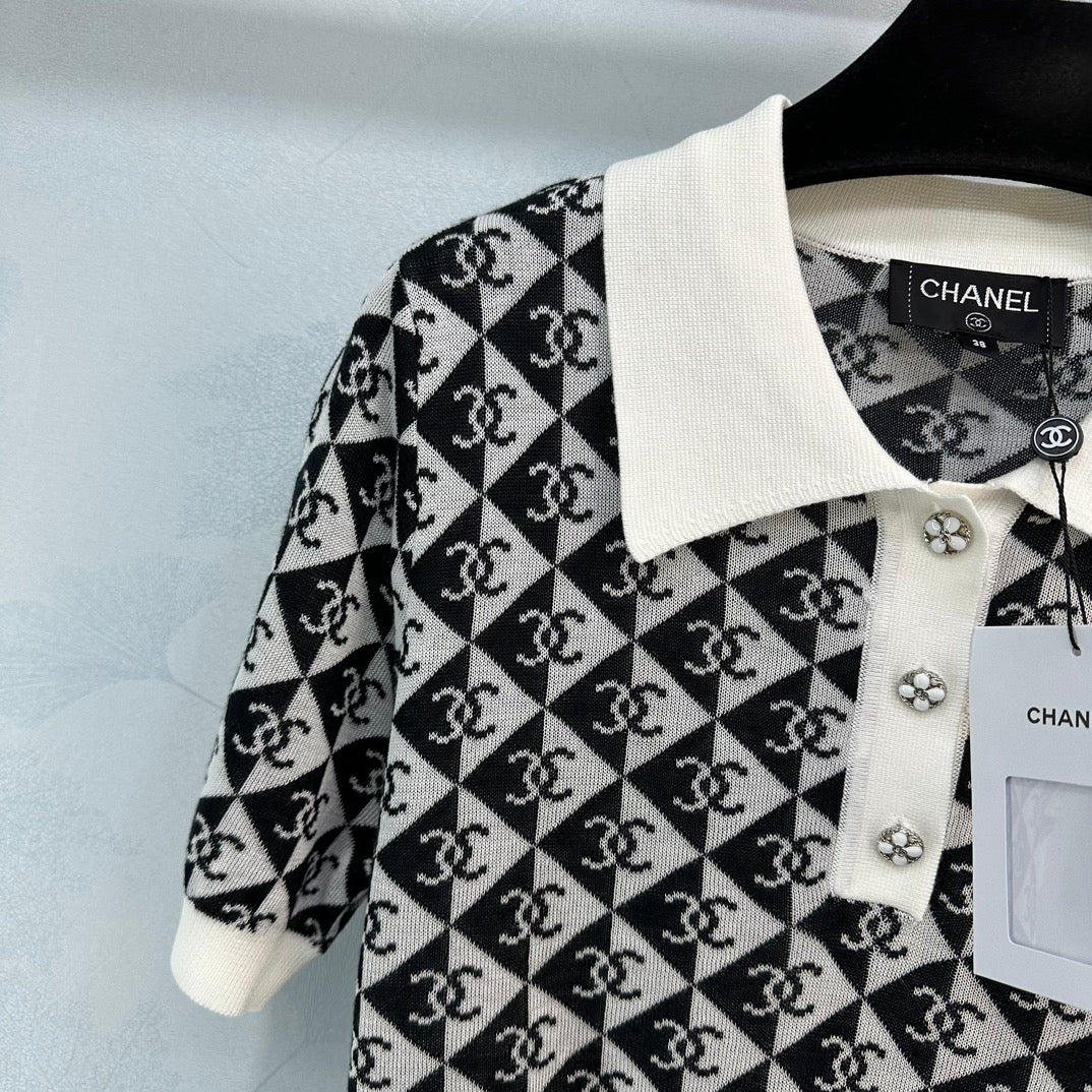 小香家-2404 春夏新品絕美Polo設計紗線短版上衣