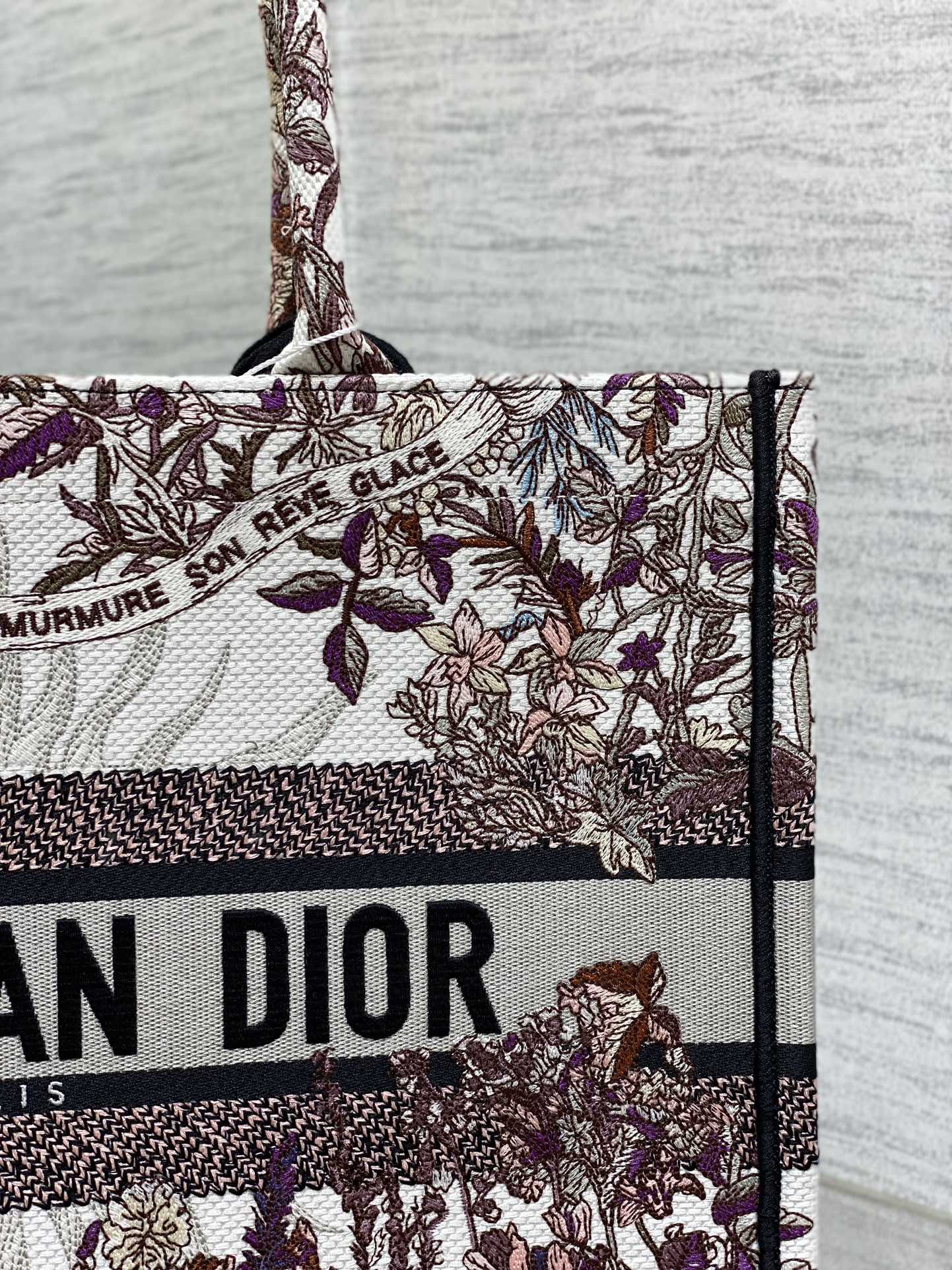 迪D家-2024春夏系列 Book Tote 太陽刺繡 白灰色 中號