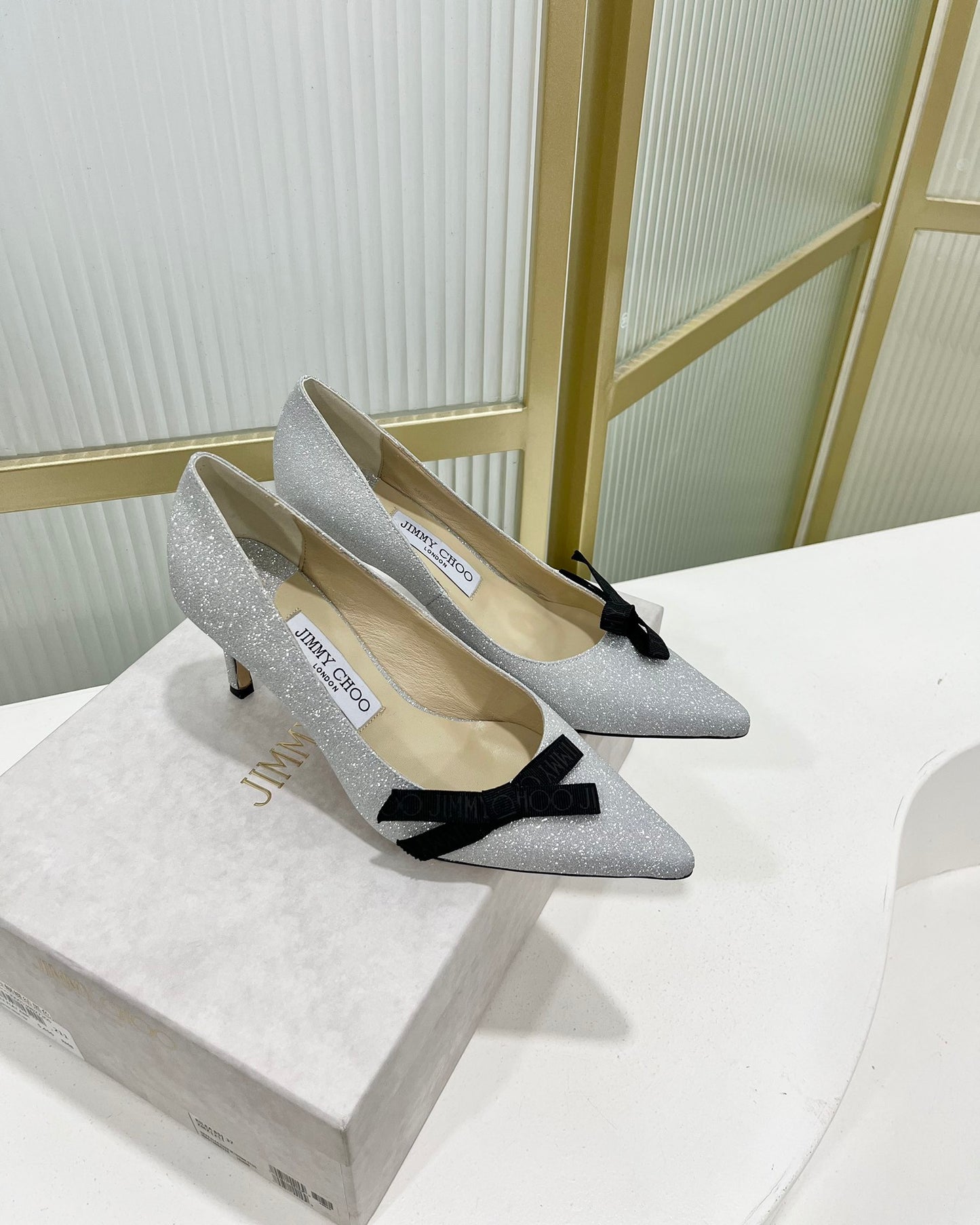 JC傑米-2023新款 印花織帶尖頭高跟鞋 6CM 銀色