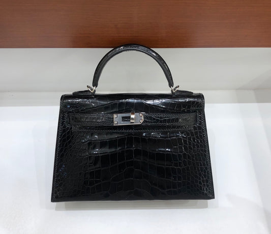 小愛款-Kelly mini 2代 美洲鱷魚 黑色 銀扣