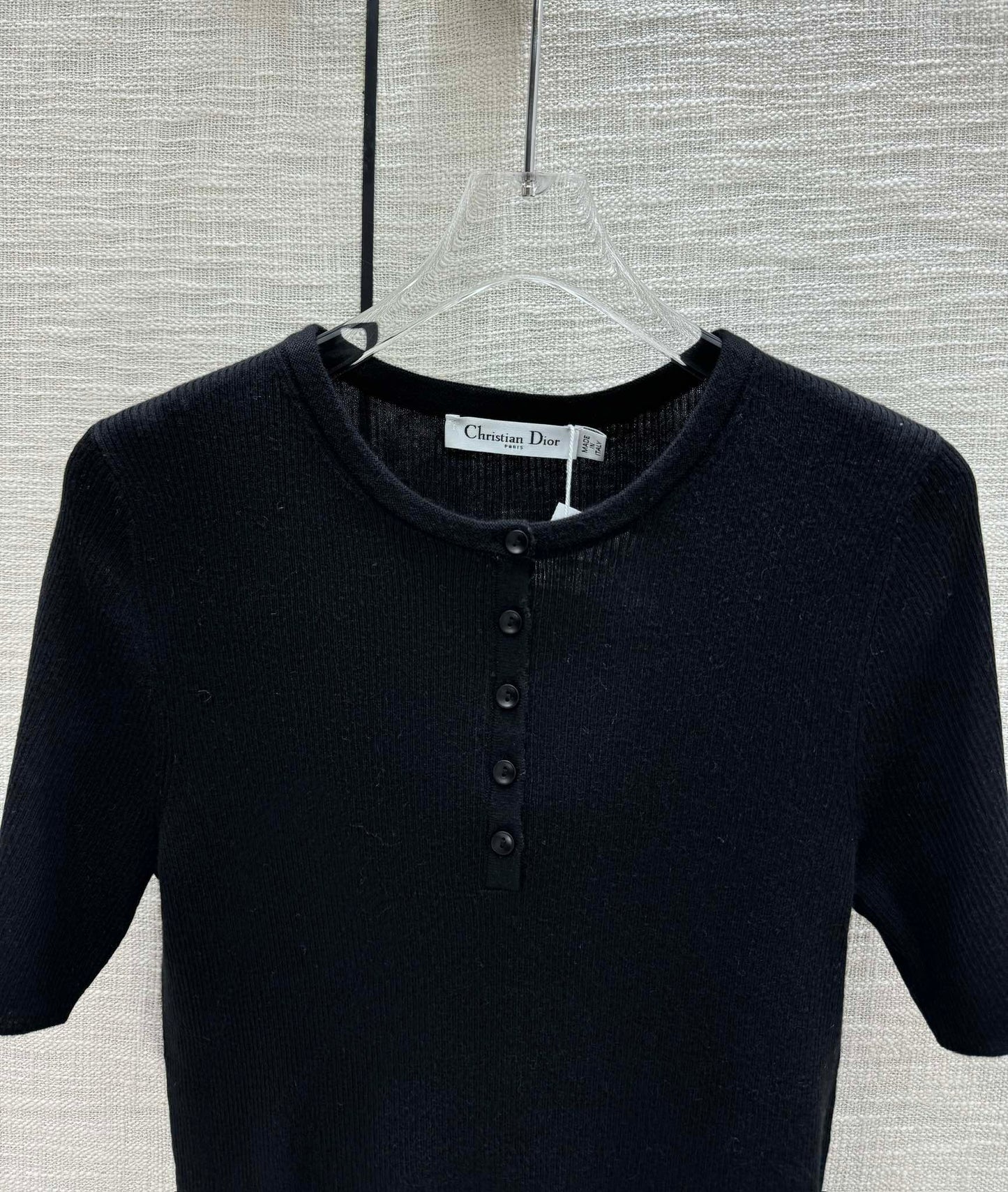 迪D家-2403 24春夏最新刺繡CD字母針織短袖 黑色