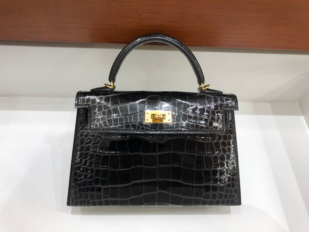 小愛款-Kelly mini 2代 美洲鱷魚 黑色 金扣
