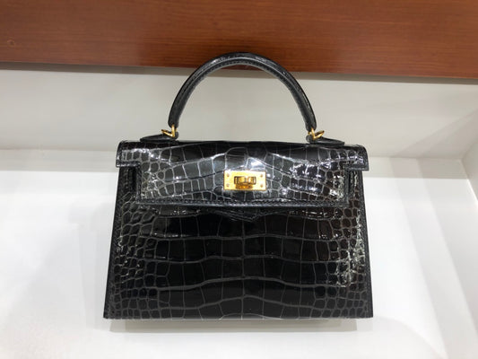 小愛款-Kelly mini 2代 美洲鱷魚 黑色 金扣