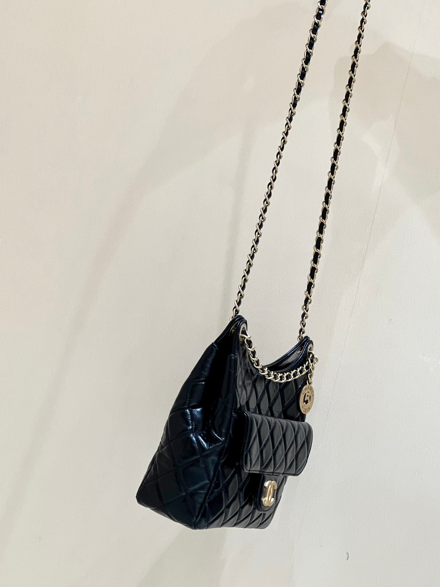 小香家-Chanel Hobo 23c早春款 油蠟皮黑色 大號