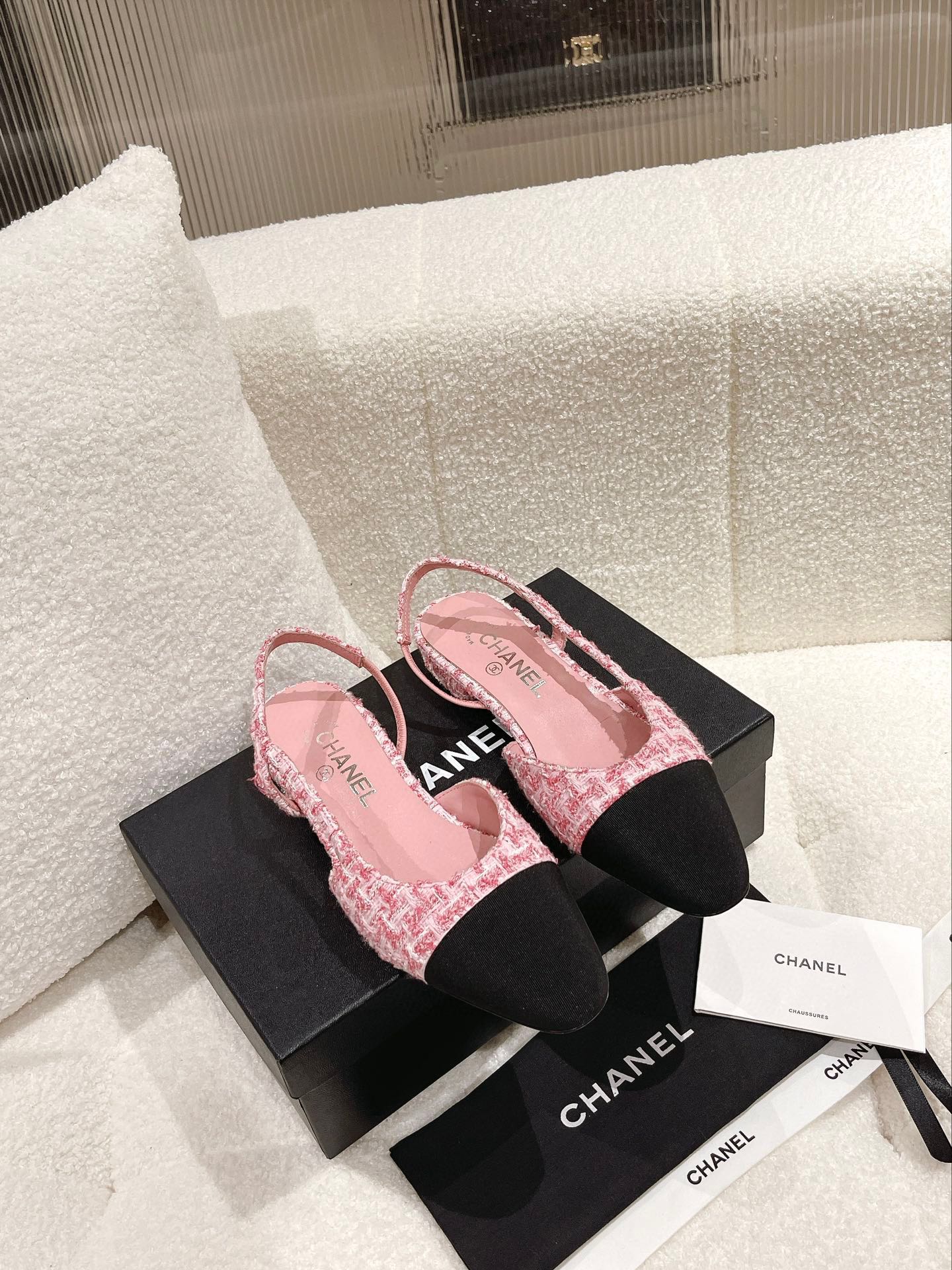 小香家-經典款 slingback 後空拼色平底涼鞋 粉色