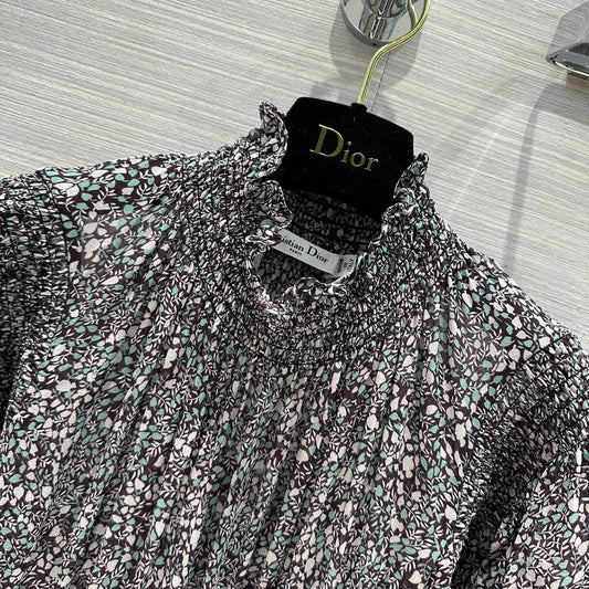 迪D家-2403 24春夏新品赫本風復古抽像元素印花絲質洋裝 黑色