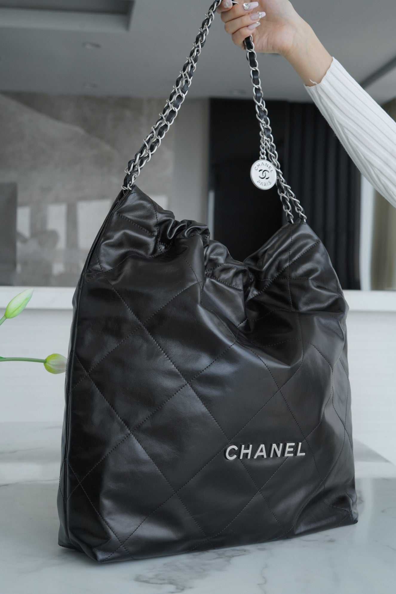 小香家-Chanel 22號手袋 黑銀色大號