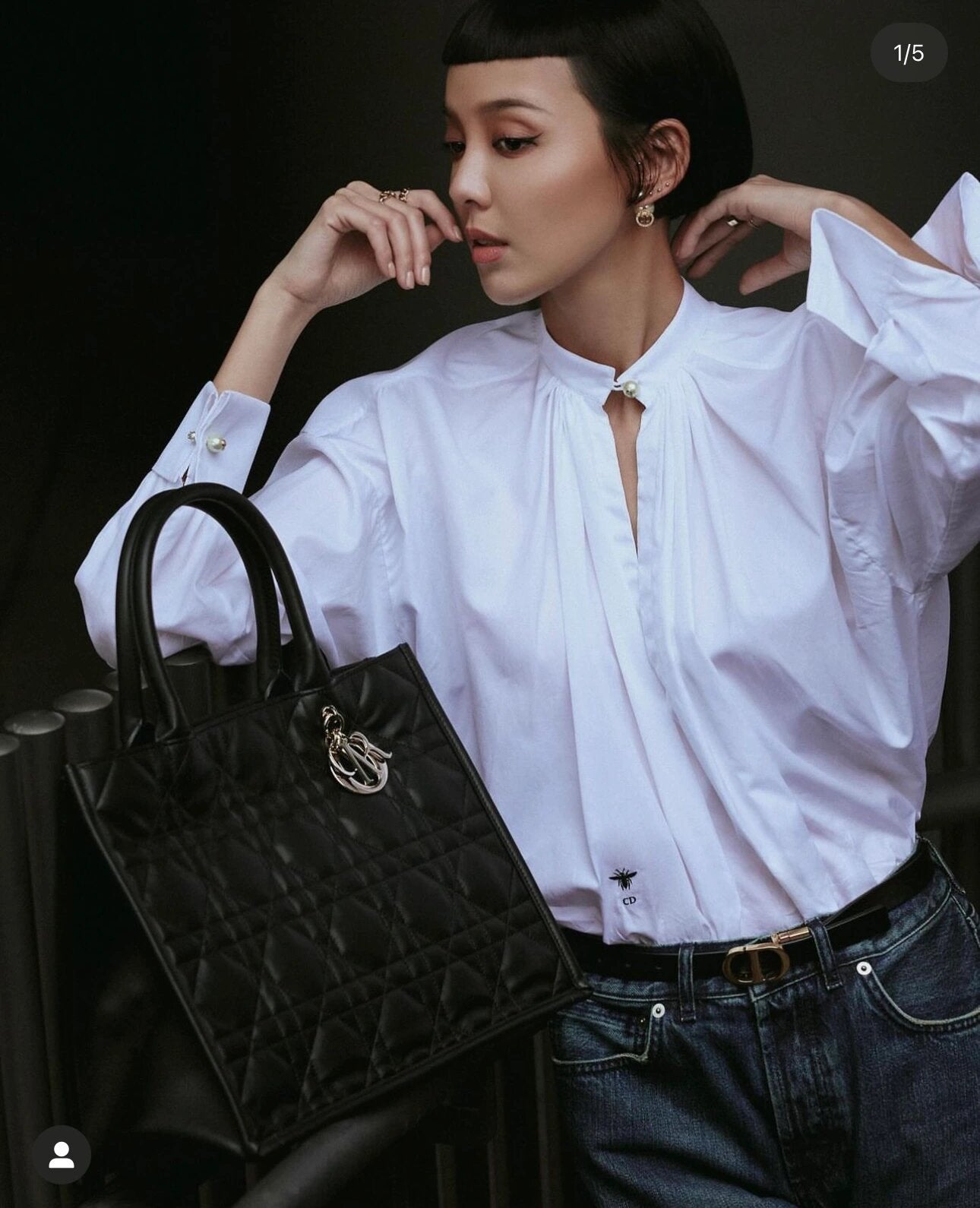 熱銷款 迪D家-2024春夏系列 Book Tote  菱格紋牛皮 黑色 中號