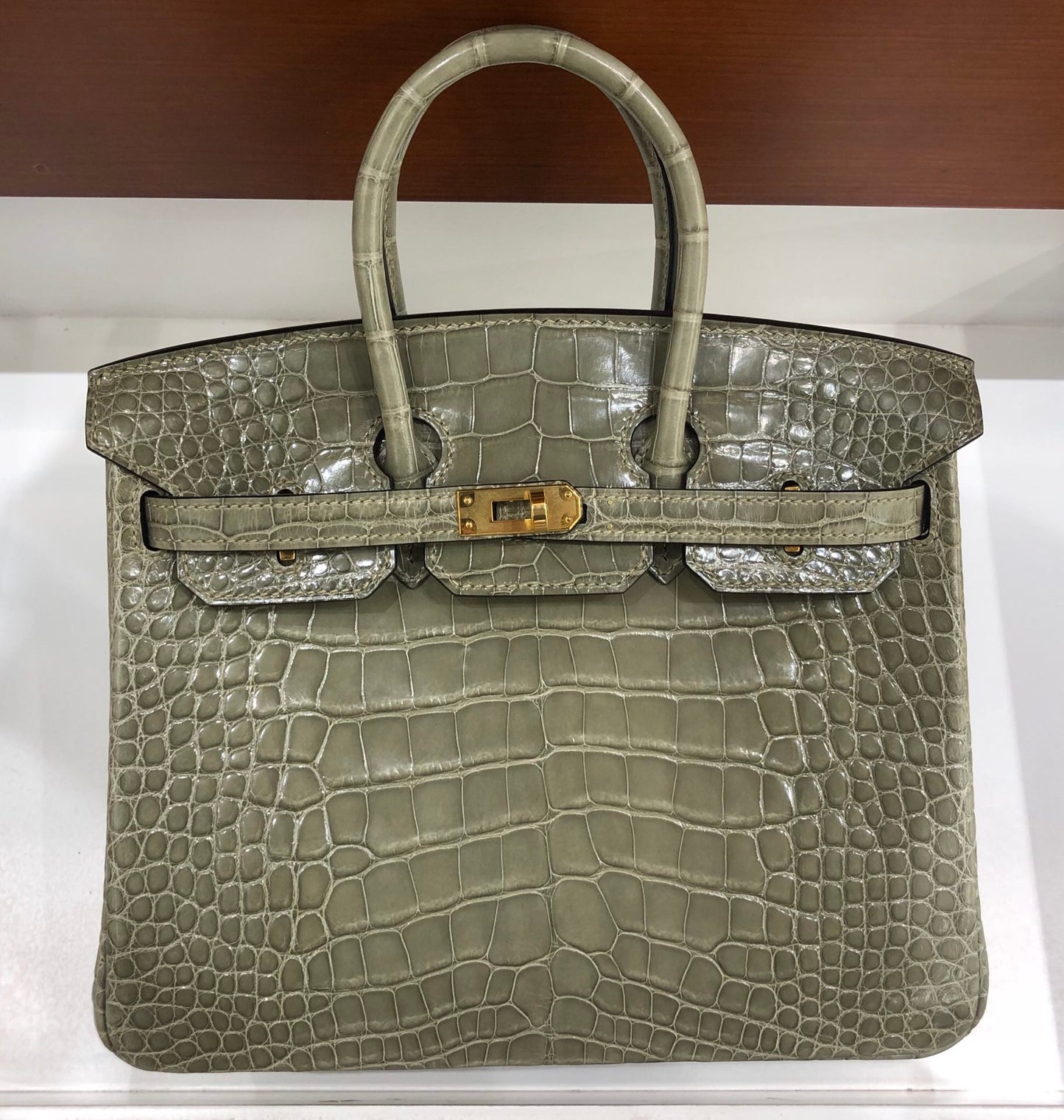 小愛款-Birkin 25 美洲方塊鱷魚 斑鳩灰 金扣