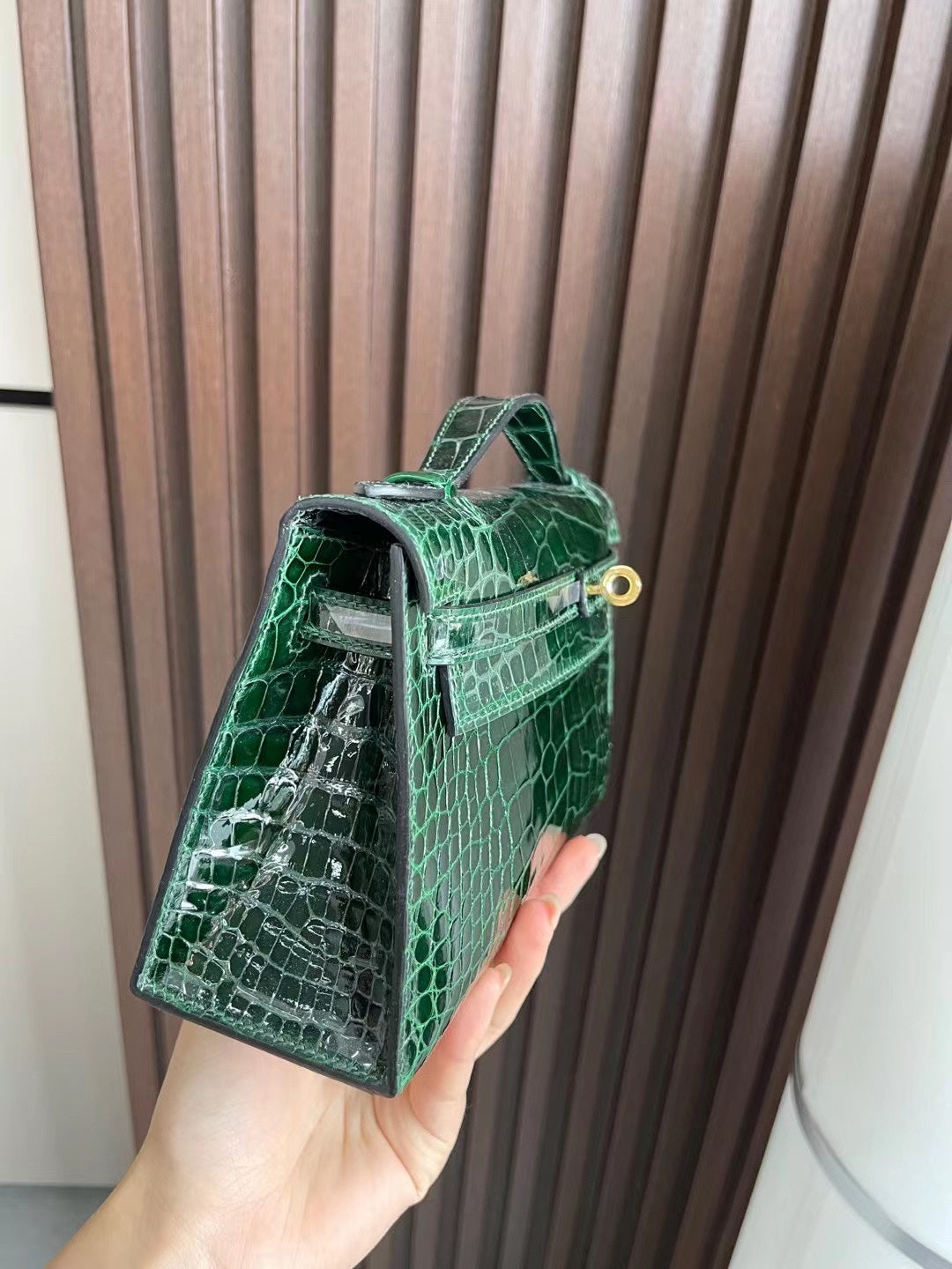 小愛款-Kelly Mini 1代 鱷魚 祖母綠 金扣