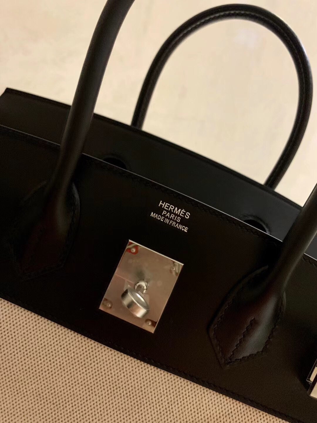 小愛款-Birkin 30 小牛皮拼帆布 黑色