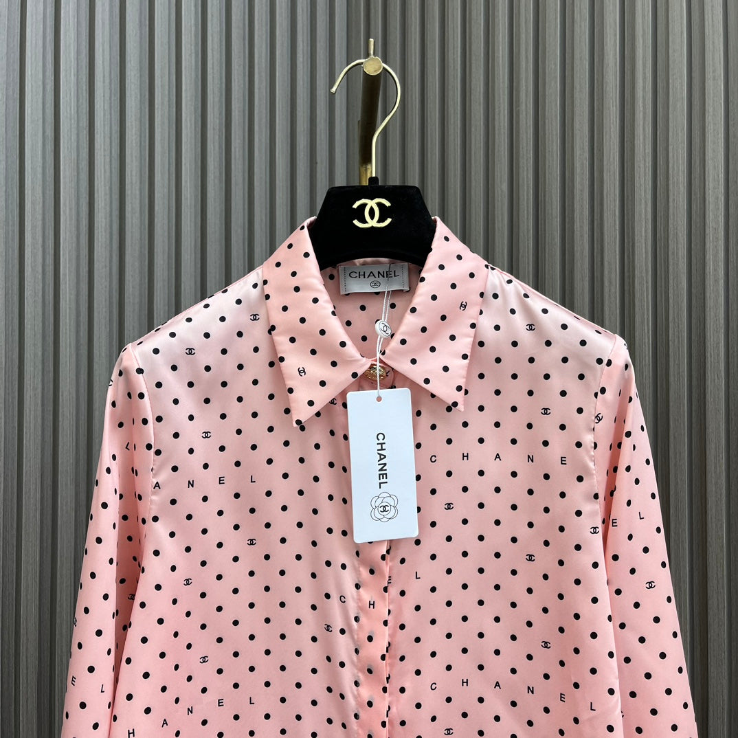 小香家-2404 24新品上架波點襯衫短褲套裝 粉色