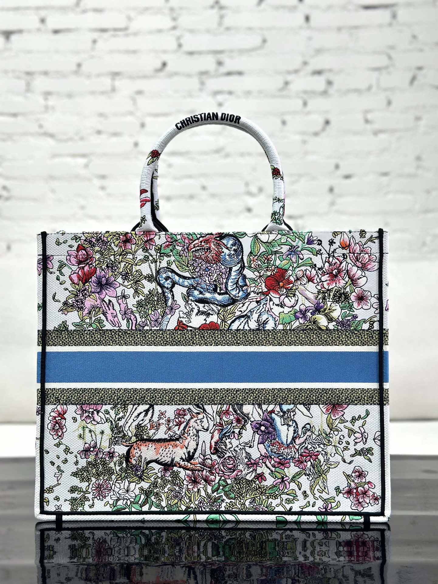 迪D家-大號book托特包 花樣刺繡藍