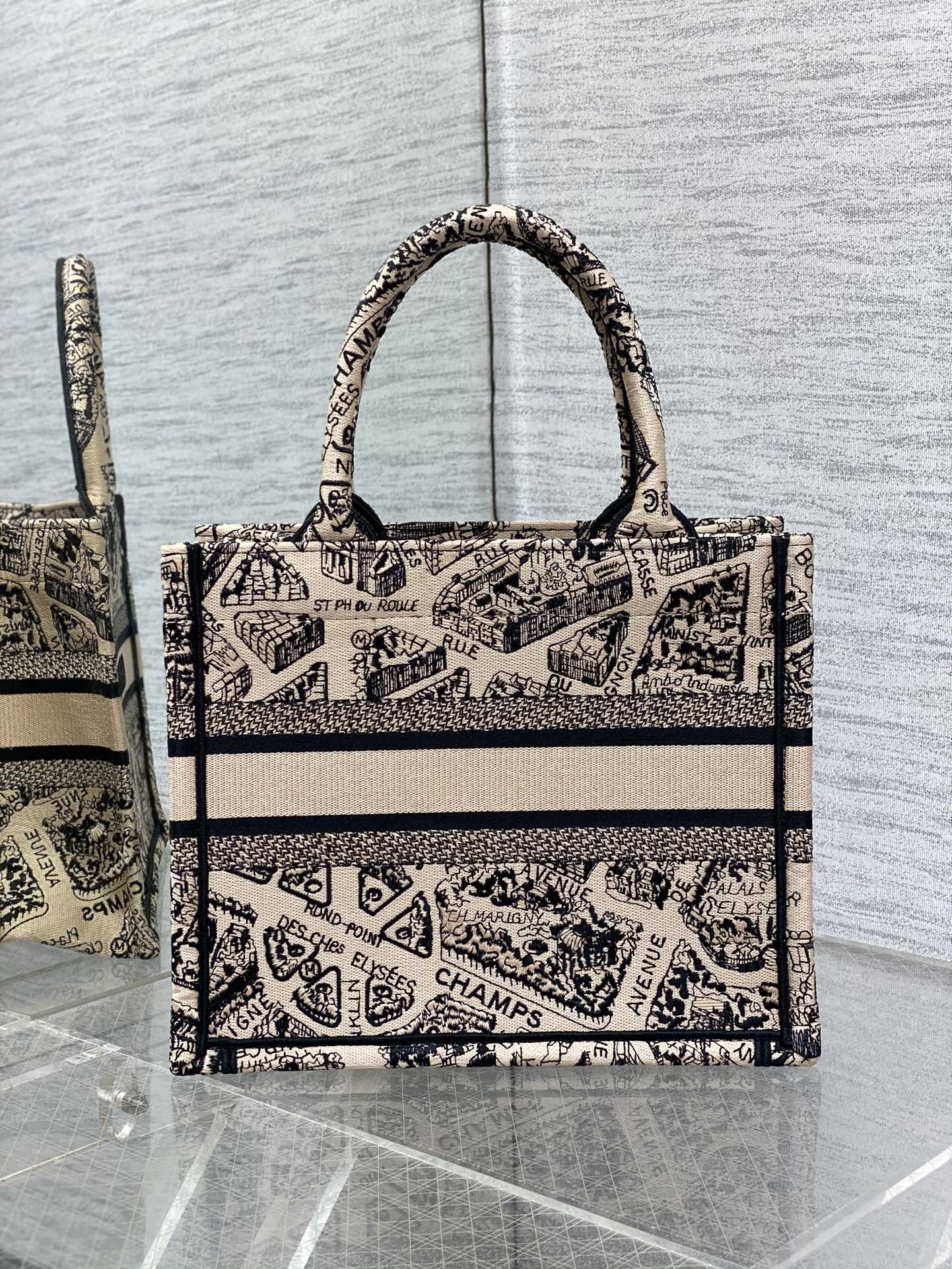 迪D家-Book Tote 2023春夏系列 巴黎地圖刺繡 米白色 小號
