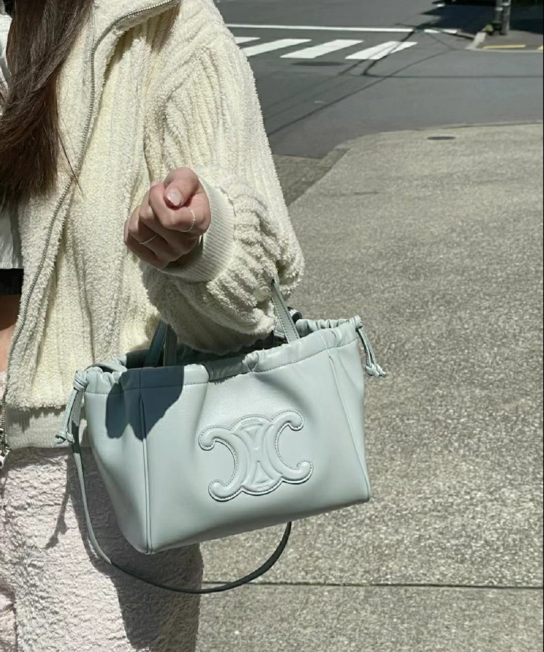 賽C家-Cuir Cabas抽繩包 小號 柔和藍