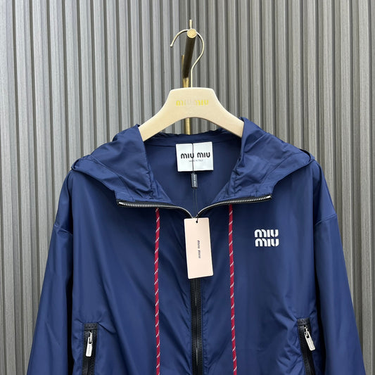 穆M家-2404 24新品薄款尼龍連帽套裝 藍色