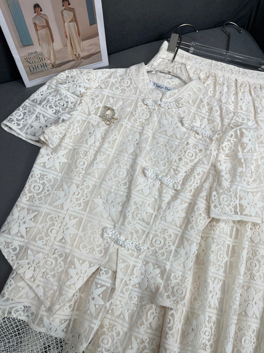 迪D家-2403 24SS春夏新款蕾絲套裝 白色