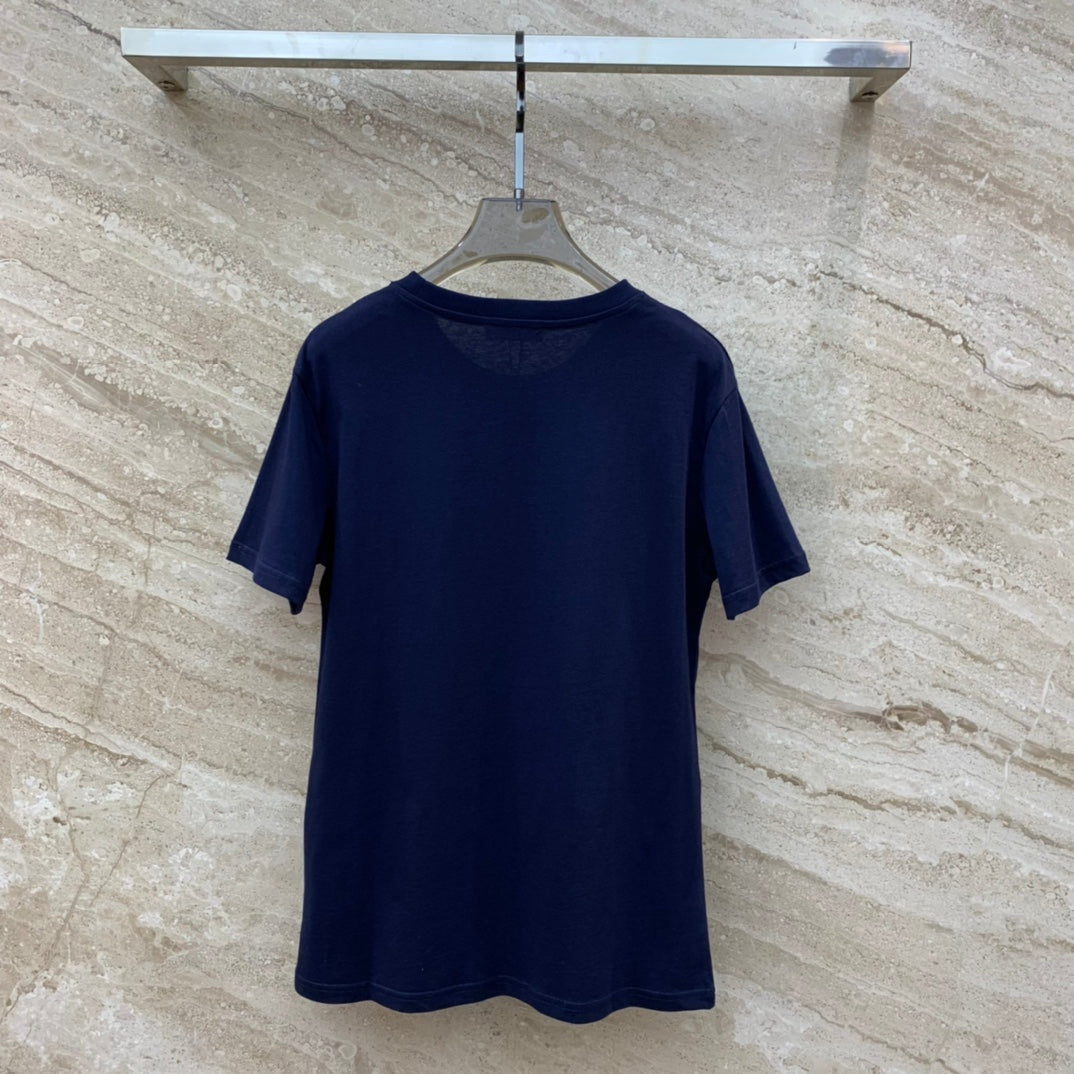 克羅C-2403 24春夏新款章仔刺繡圓領短袖TEE 藍色