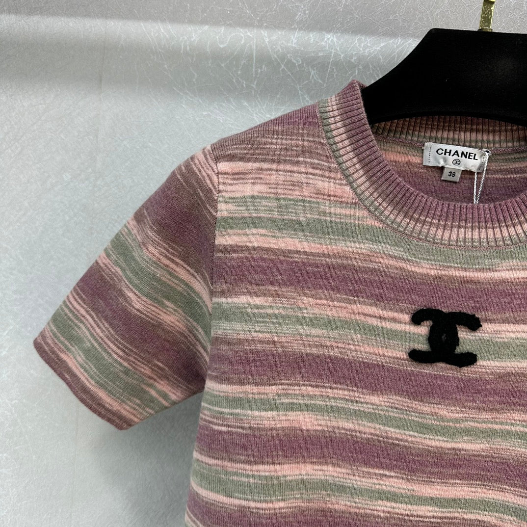 小香家-2403 雙C刺繡拼色針織上衣