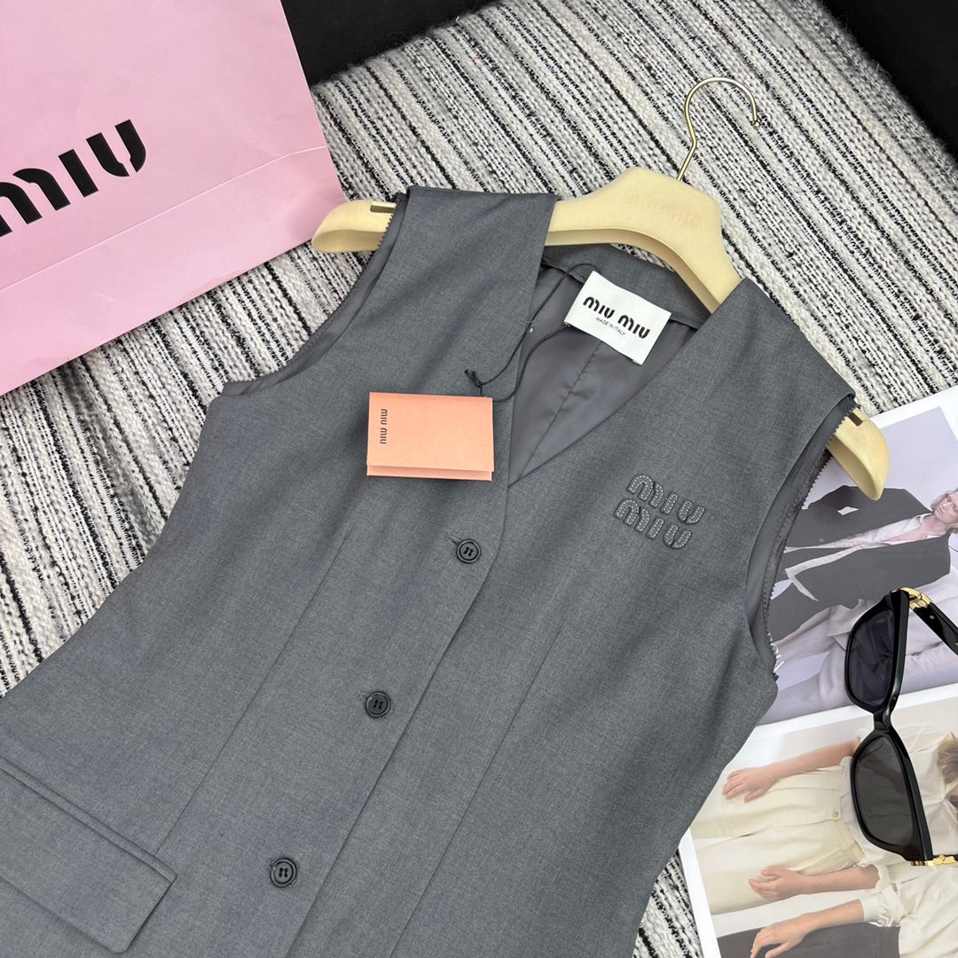 穆M家-2404 新款假兩件馬甲裙 灰色