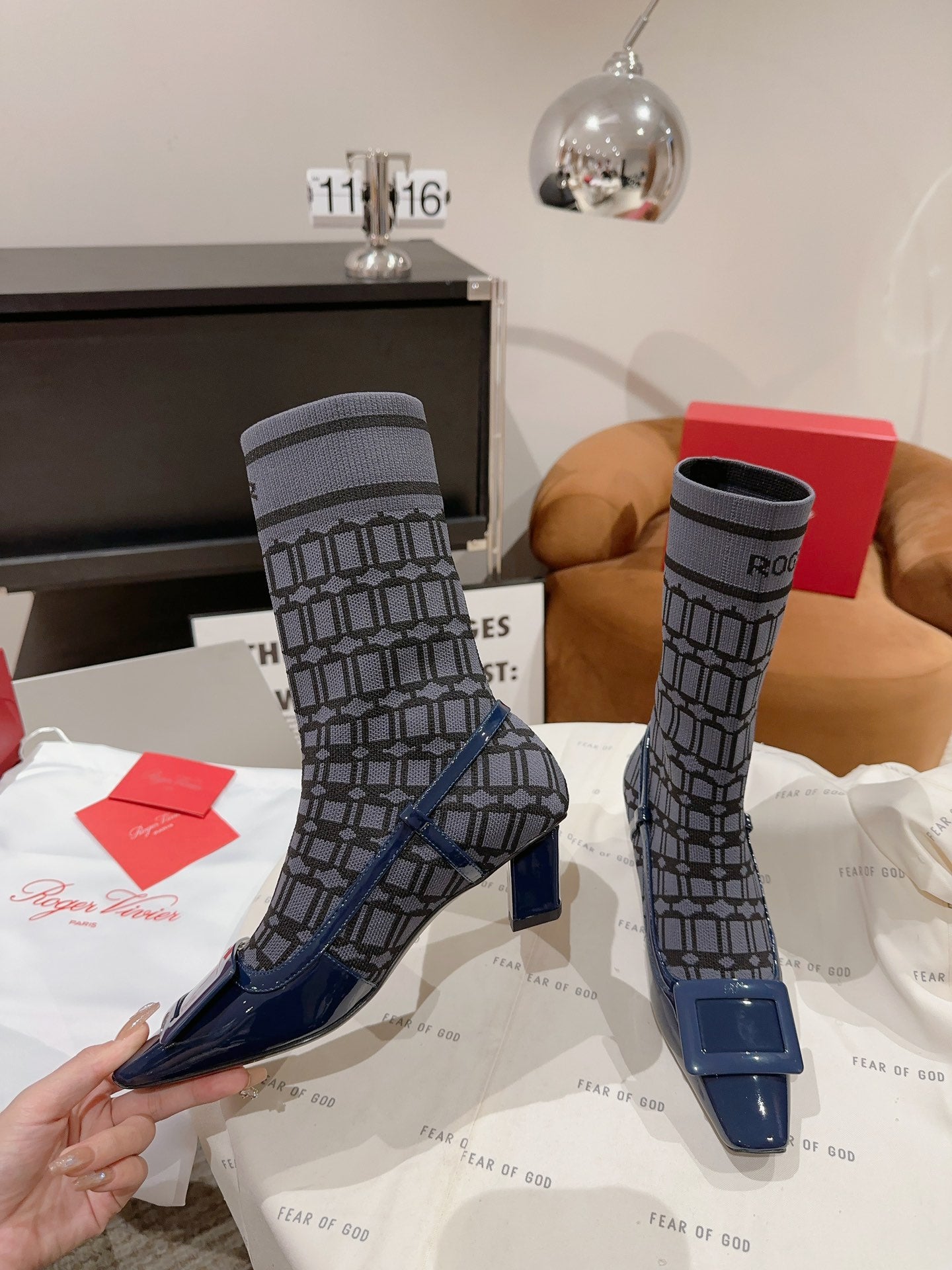 R方扣頭鞋-2023秋冬新款 彈性襪靴 4.5CM