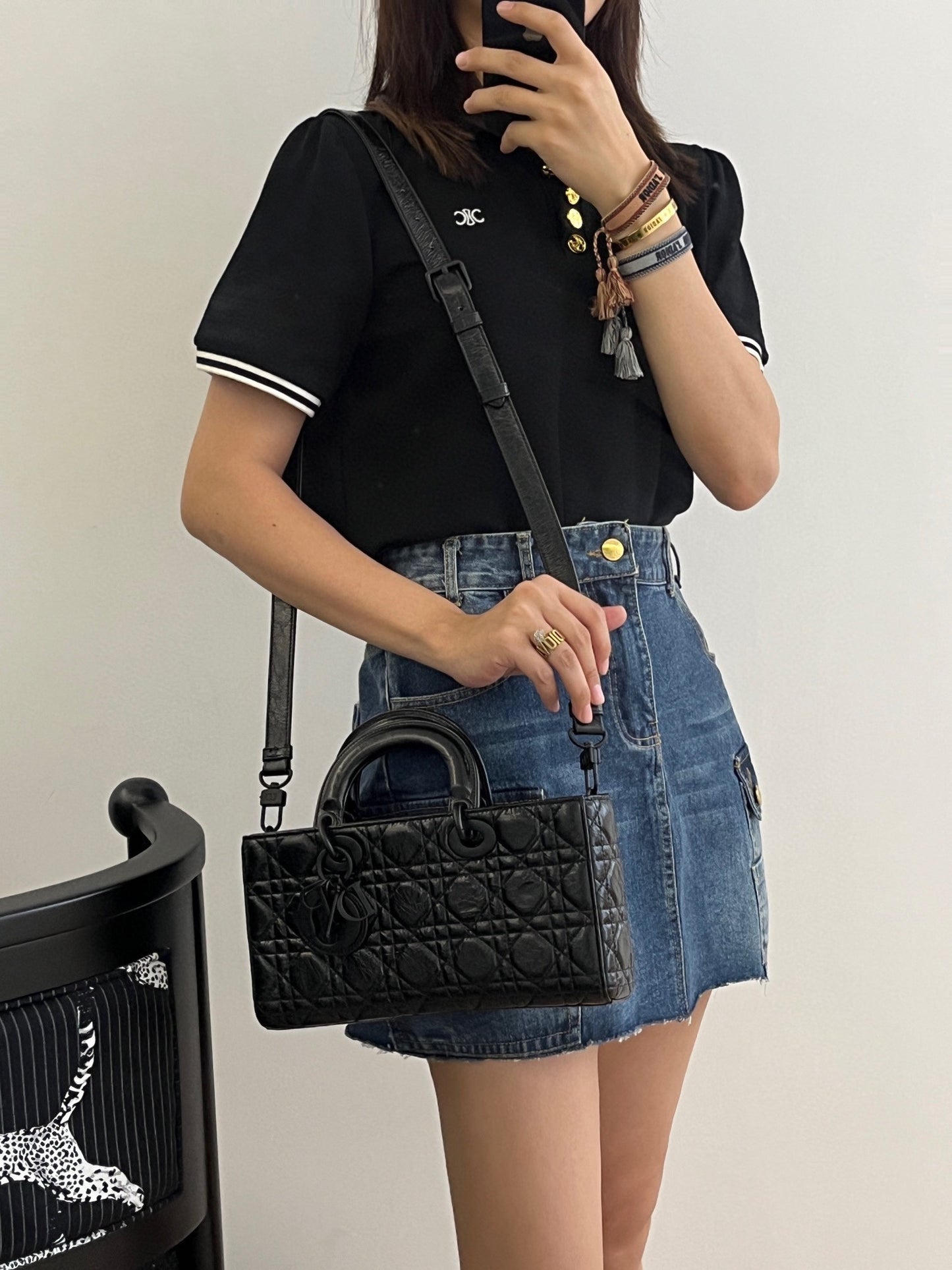 迪D家-Dior D-Joy 藤格裂紋小號 油蠟黑