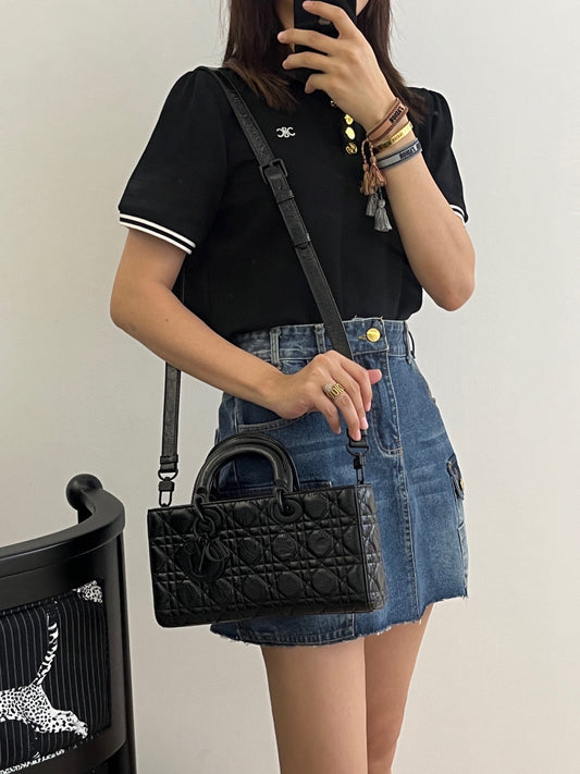 迪D家-Dior D-Joy 藤格裂紋小號 油蠟黑