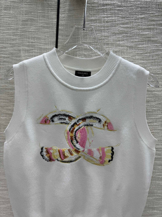 小香家-2403 刺繡針織背心 白色