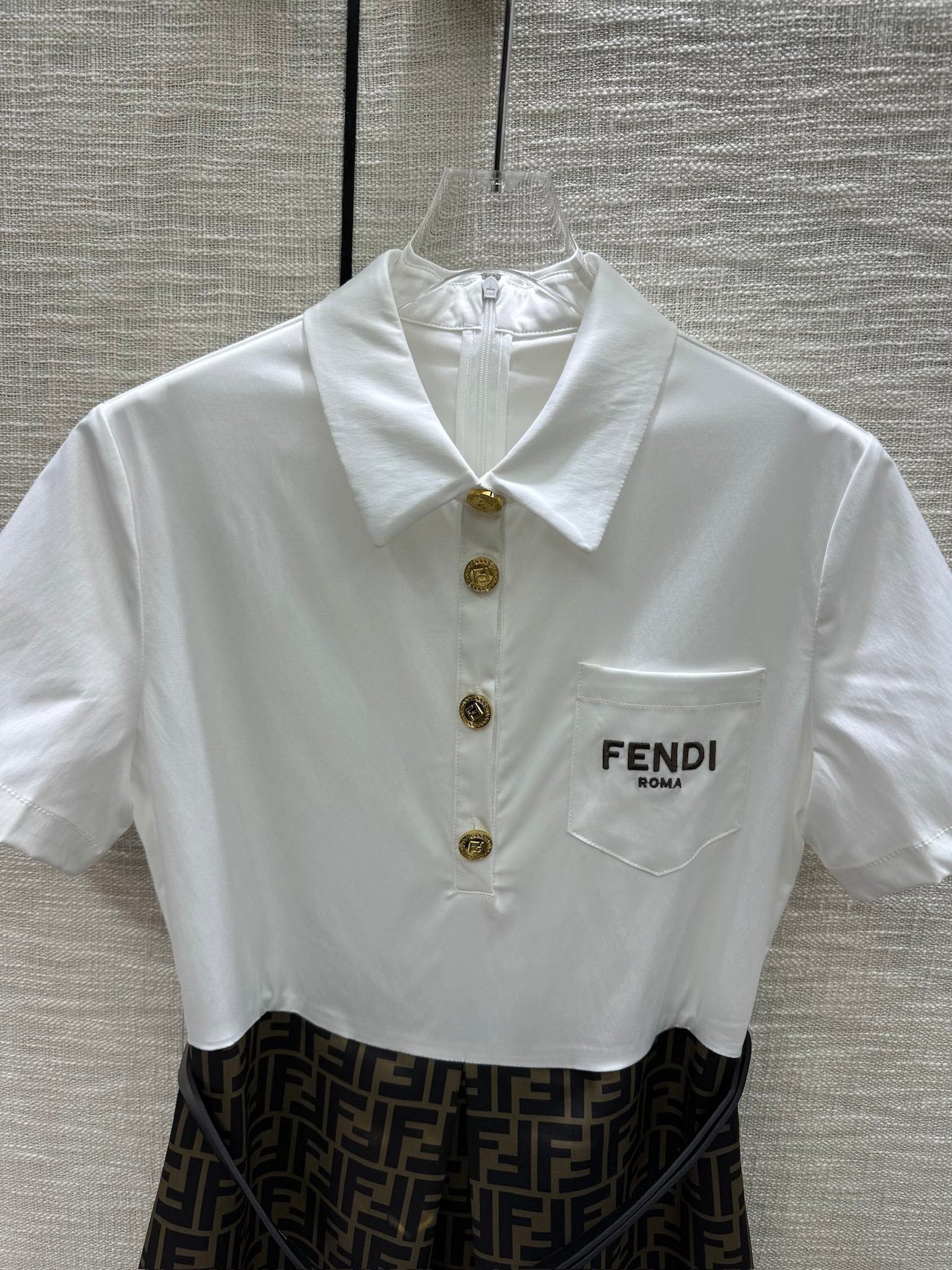 芬F家-2403 雙F拼接襯衫式排扣洋裝