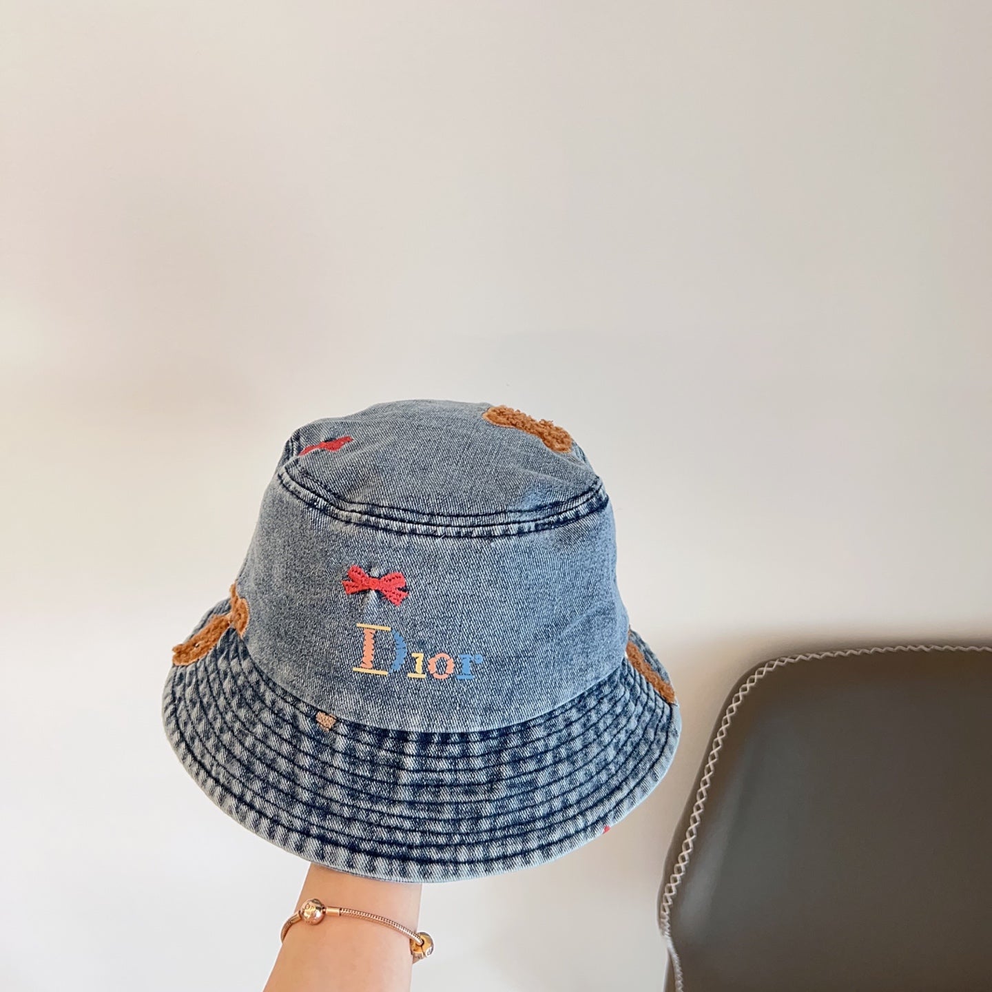 迪D家-小熊刺繡漁夫帽 牛仔