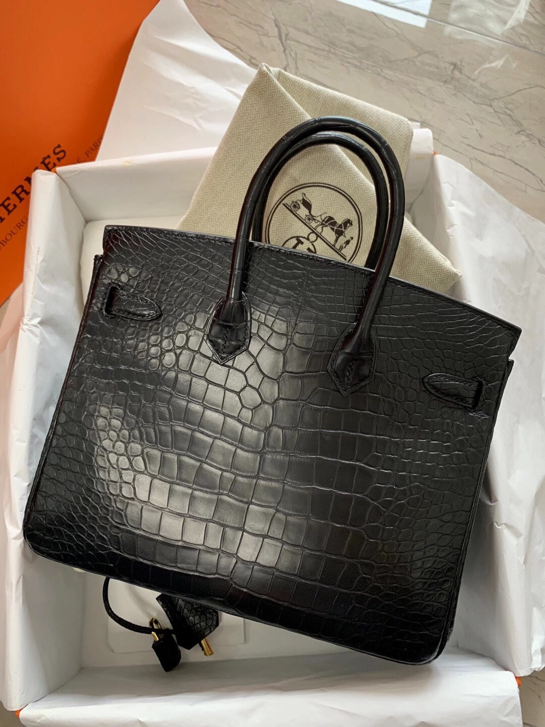 小愛款-Birkin 25 霧面方塊鱷魚 黑色 金扣