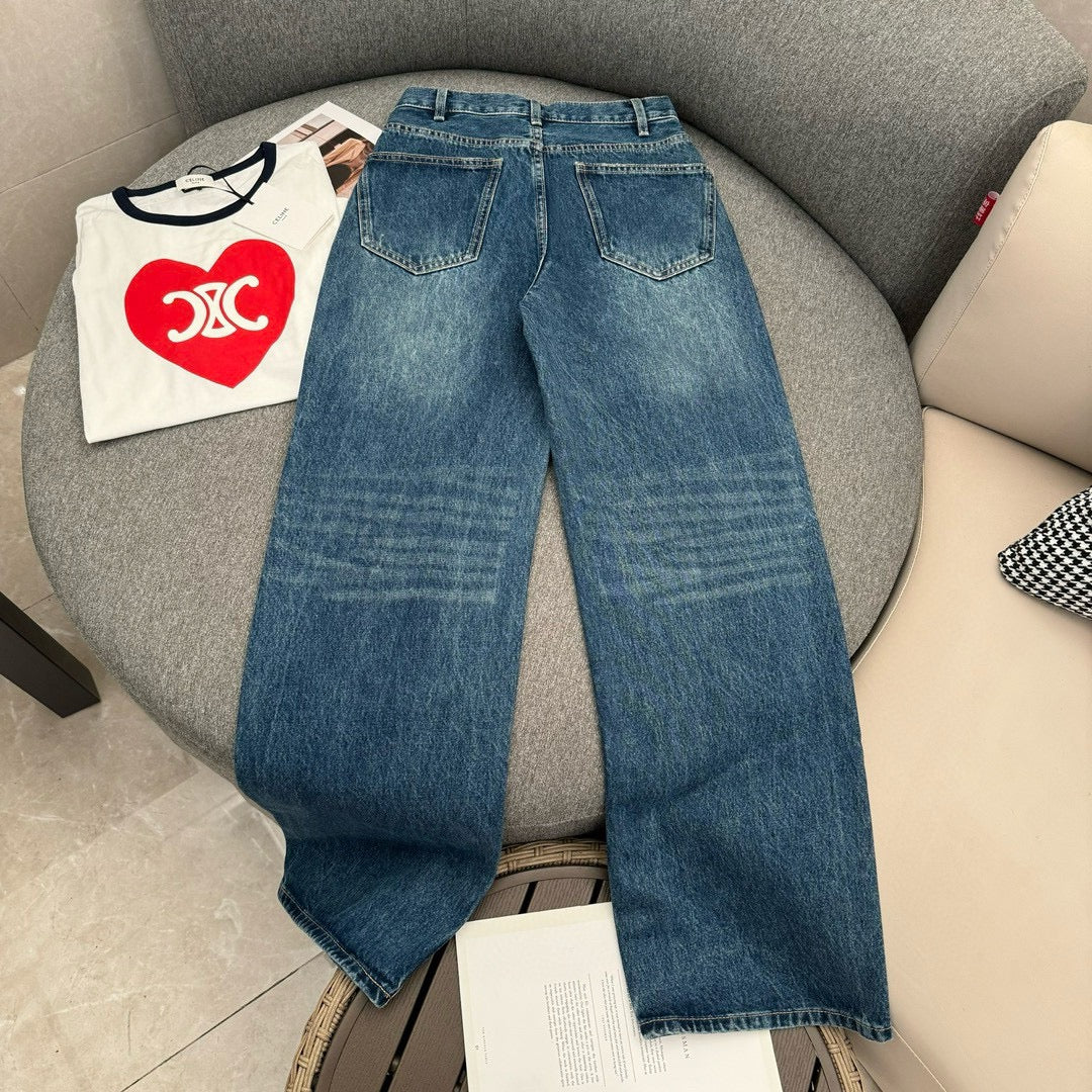 賽C家-2403 24春夏新款凱旋門金屬鏈扣高腰直筒牛仔褲