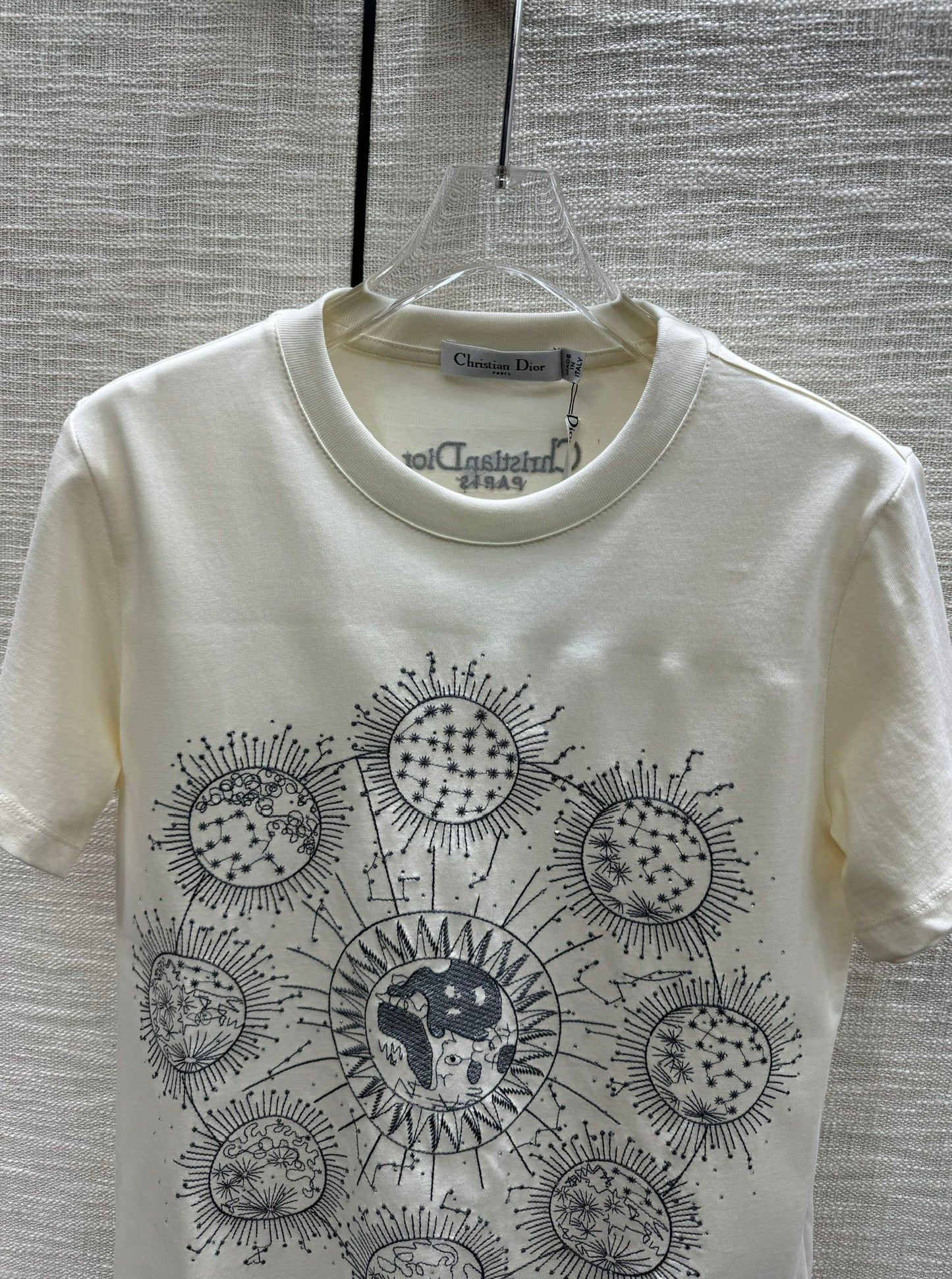 迪D家-2403 24早春最新撞色刺繡高訂百搭TEE 白色
