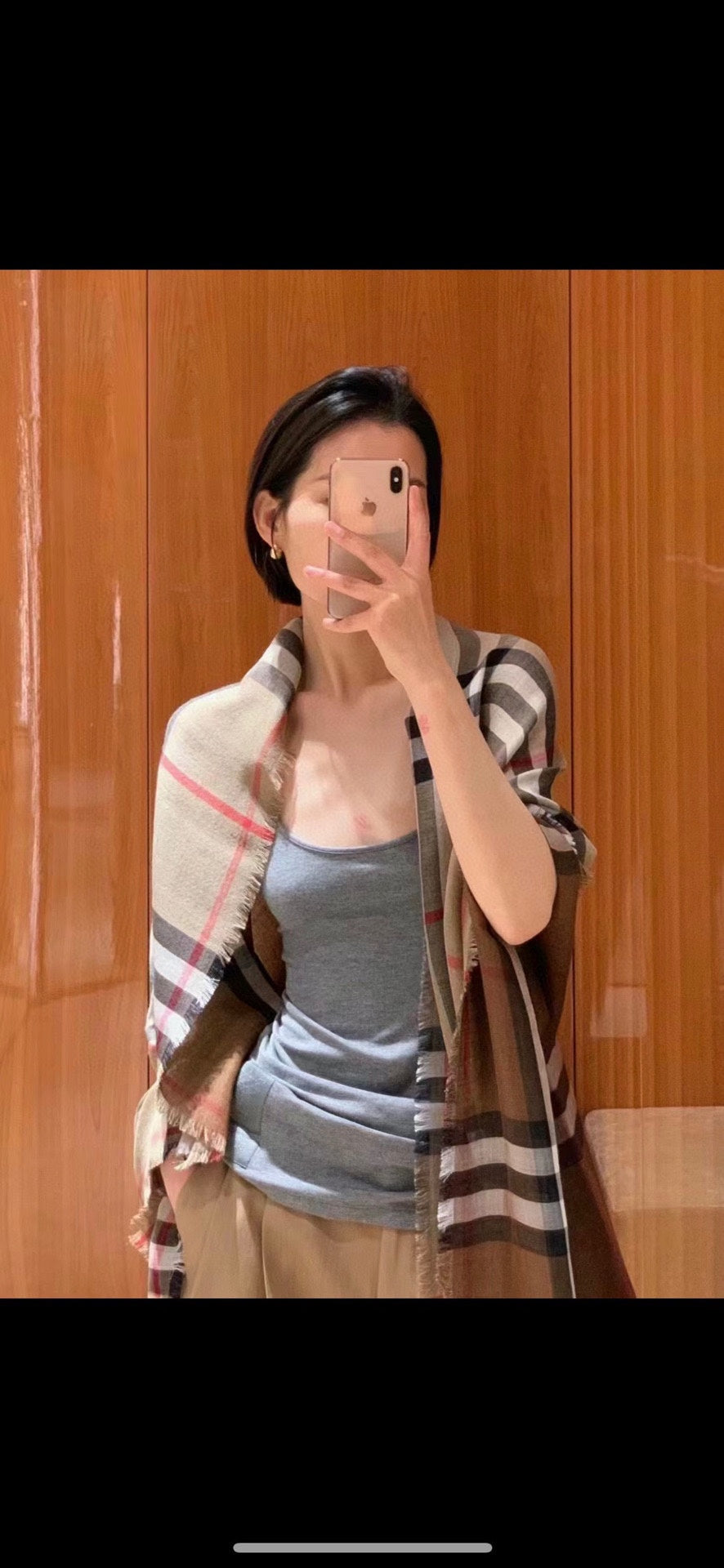 巴B家-2024格紋絲羊絨圍巾 220*70