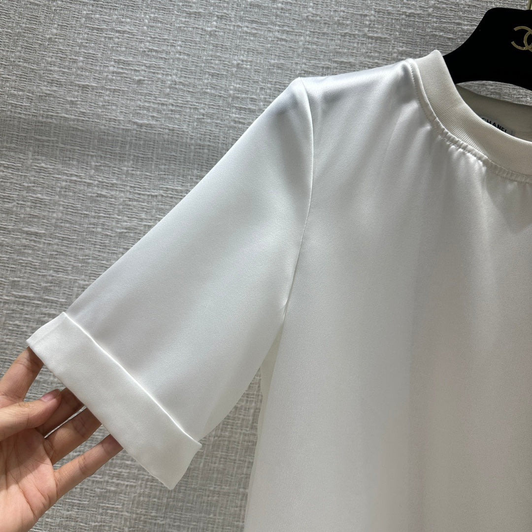 小香家-2404 24s春夏新品蝴蝶結繫帶圓領單袖小上衣 白色