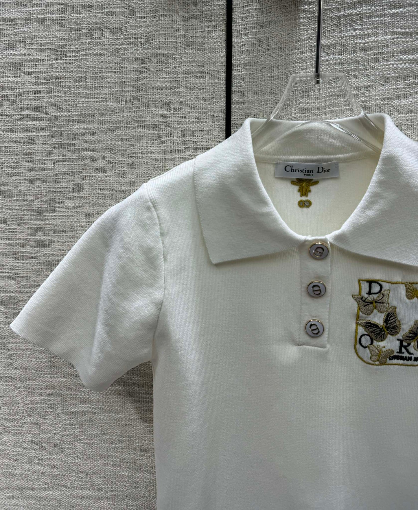 迪D家-2403 刺繡蝴蝶polo領針織短袖 白色