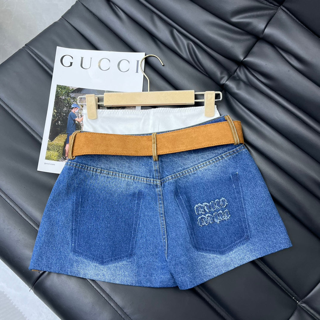 穆M家-2404 24新品上架麋鹿皮拼接腰帶兩件套短褲