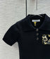 迪D家-2403 刺繡蝴蝶polo領針織短袖 黑色