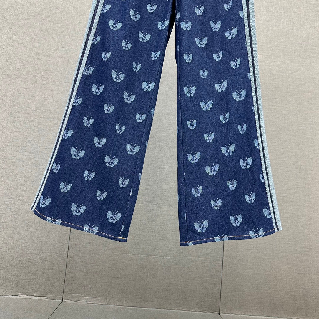 迪D家-2403 蝴蝶字母印花工藝牛仔褲
