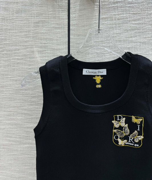 迪D家-2403 刺繡蝴蝶圓領針織背心 黑色