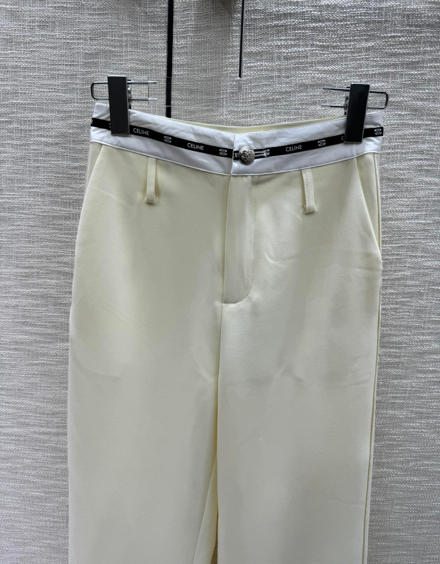 賽C家-2404 撞色拼接高腰闊腿褲 杏色