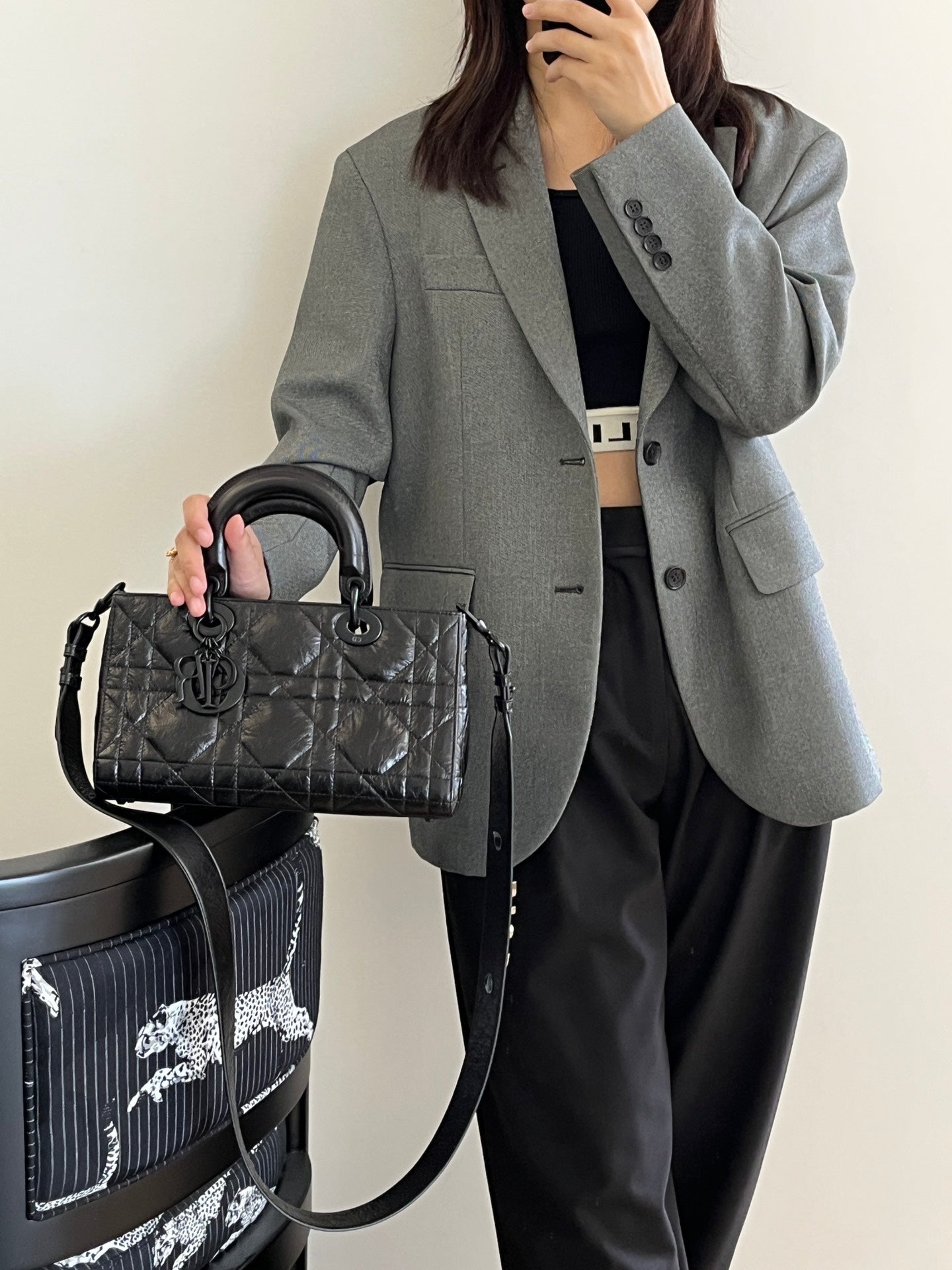熱銷款 迪D家-2024春夏新款 Lady D-Sire油蠟皮系列 黑色 小號