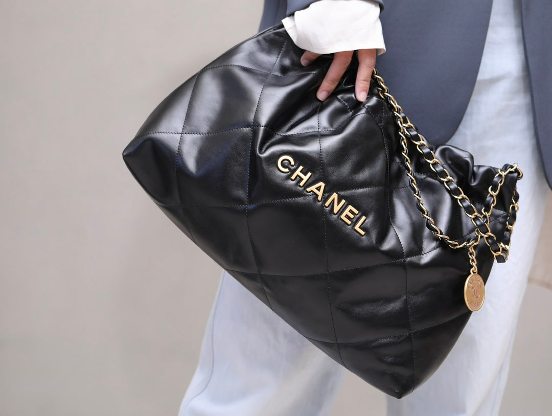 小香家-Chanel 22號手袋 橫版 黑金色